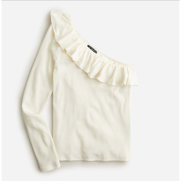 J Crew Vintage Rib Ribbed One Shoulder Ruffleneck Ruffle Flounce Shirt Top XL - Picture 1 of 8